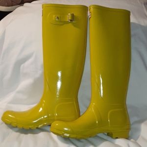 Bright Yellow Tall Gloss Hunter Rain Snow Boots 8F